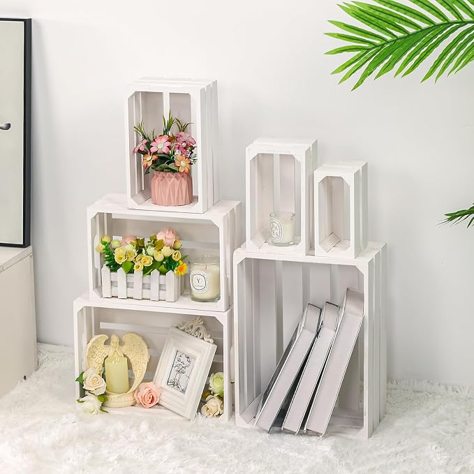 BOBOKA Set of 6 Decorative Wood Crates Nesting Storage Container, 6 Size - Image 4
