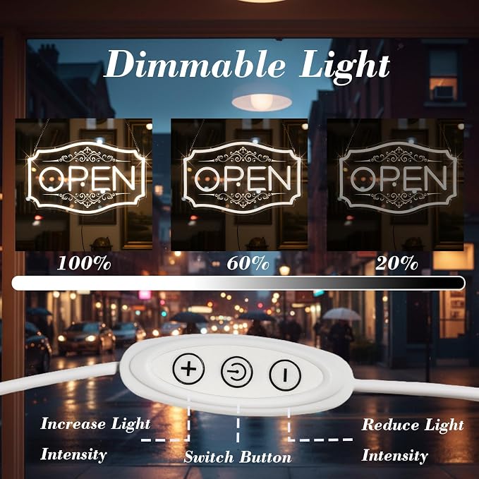 22" x 13" Open Sign for Business, LED Dimmable Neon Open Sign - Image 4