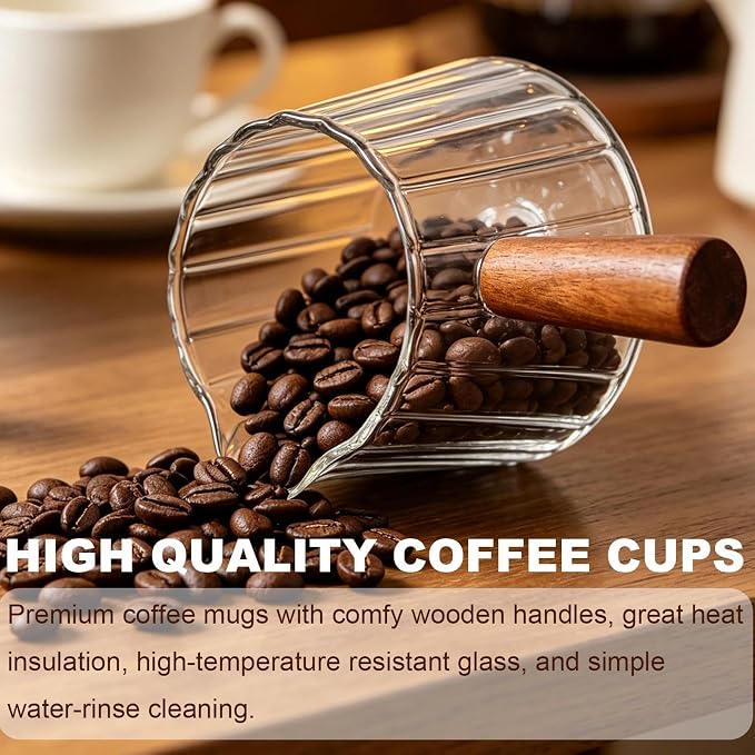 Wooden Handle Coffee Cup with Scale, Espresso Accessories Double Scale Glass - Image 7