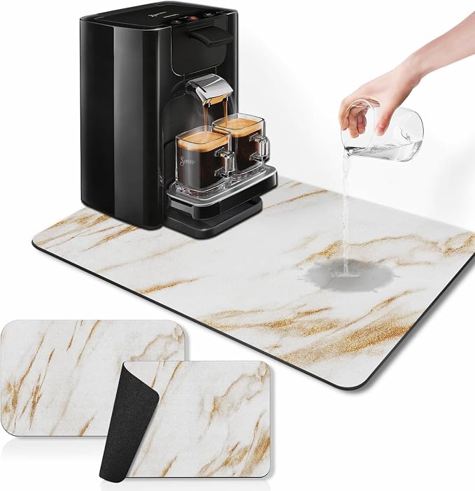 Arttown Coffee Mat for Countertops, Marble White Gold Dish Drying Mat 2 Pcs for by Arttown