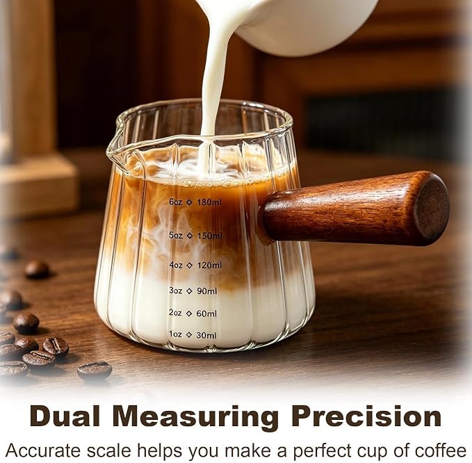 Wooden Handle Coffee Cup with Scale, Espresso Accessories Double Scale Glass - Image 4