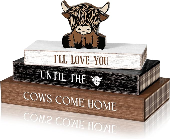 Amyhill 4 Pcs Highland Cow Table Decorations, Rustic Wooden Highland Cow - Image 9