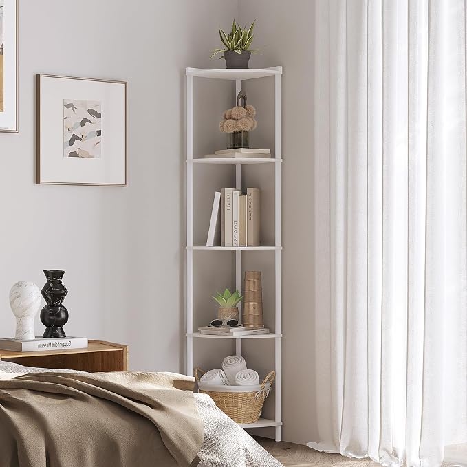 SUNMORY 5 Tier Corner Shelf Stand, Industrial 65" Corner Shelves Display Shelf - Image 4