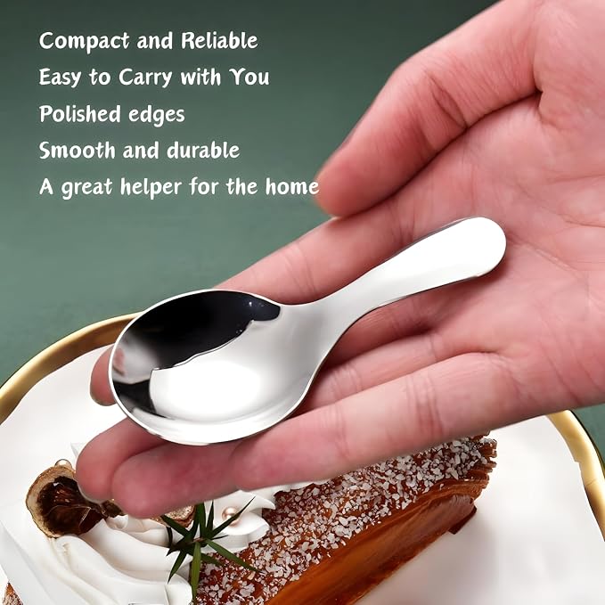 5PCS Short Handle Spoon, Stainless Steel Mini Spoons Thickened Small Round Spoon - Image 3