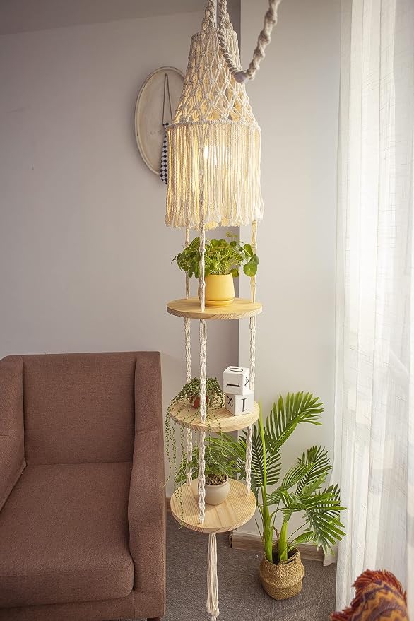 YKBU Macrame Plant Hanger Shelf Hanging Rope Shelf Indoor - Image 2