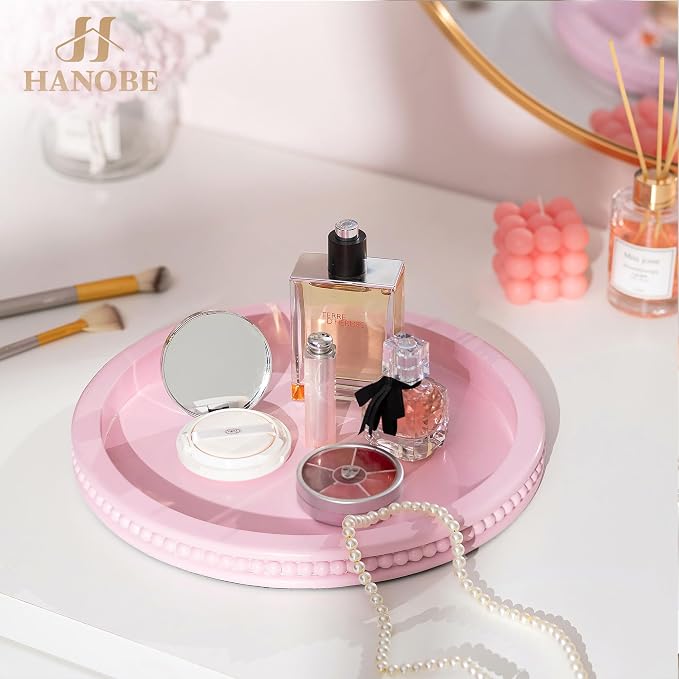 Hanobe Pink Tray Decorative Round: Beaded Perfume Trays Decor - Image 5