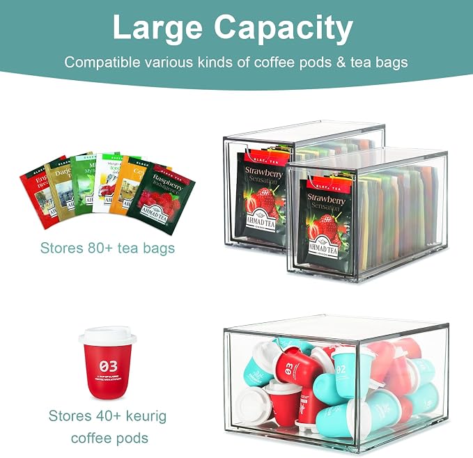 3 Tea and Coffee Organizer and Storage, Acrylic Tea Bag Holder Organizer - Image 4