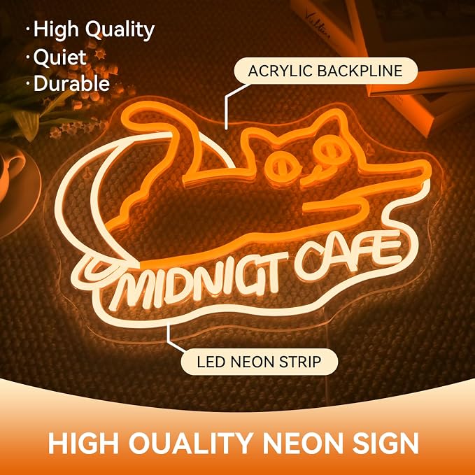 Ineonlife Cat Cafe Neon Sign, Midnight Cafe LED Light - Image 2
