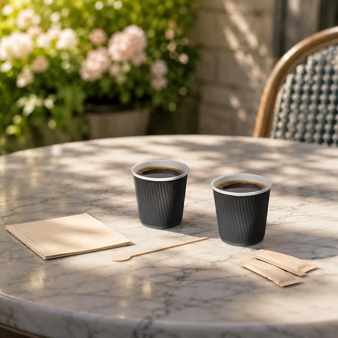 Restaurantware Black Ripple Wall Cups 25 Count 4 Ounce Paper Non-Slip Grip - Image 4