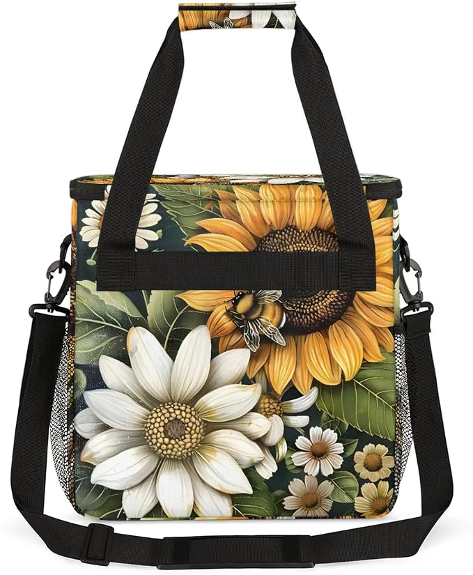 Yellow Sunflower Floral Bee Coffee Maker Carring Bag, Large Insulated Storage - Image 5