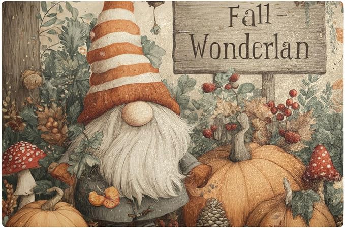 Fall Gnome Pumpkin Beige Coffee Mat Coffee Bar Maker Backed Absorbent Nonslip by QwThum