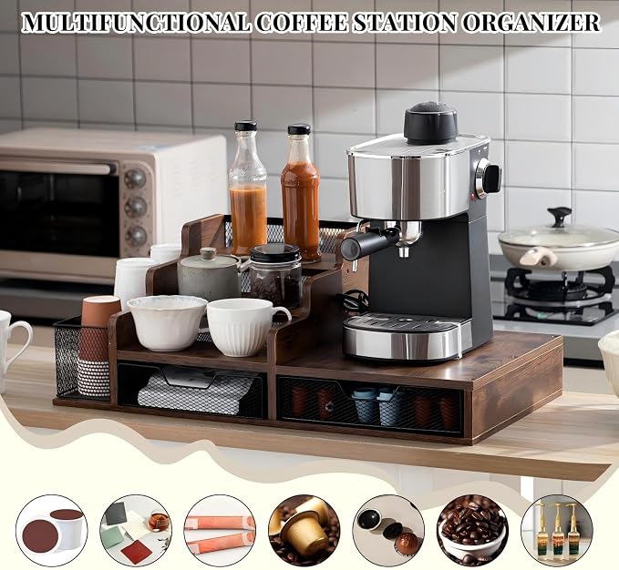 Potchen Wood Coffee Station Organizer Coffee Bar Organizer - Image 6
