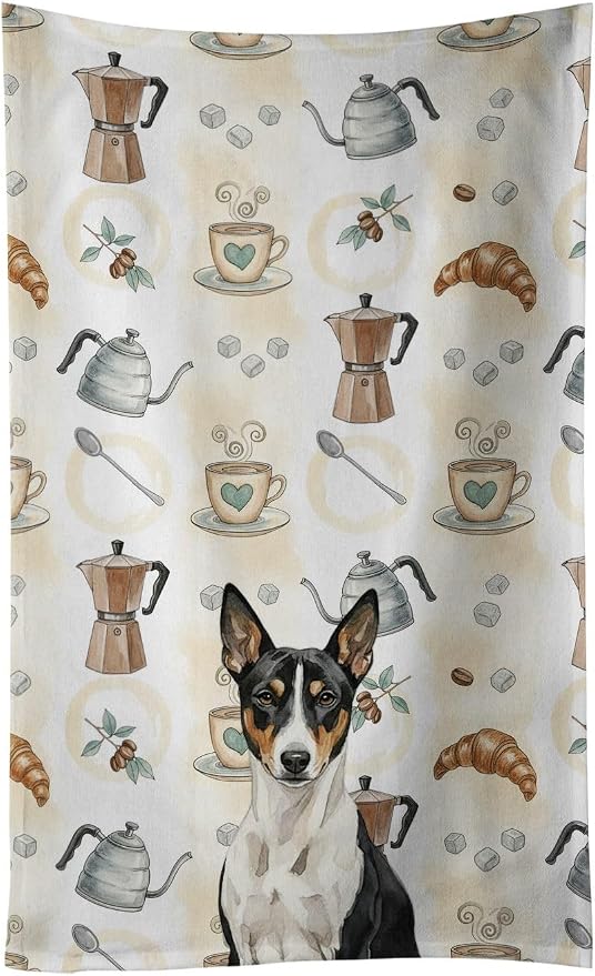 Caroline's Treasures Black and White Basenji Coffee Bar Kitchen Towel Velour by CarolinesTreasures
