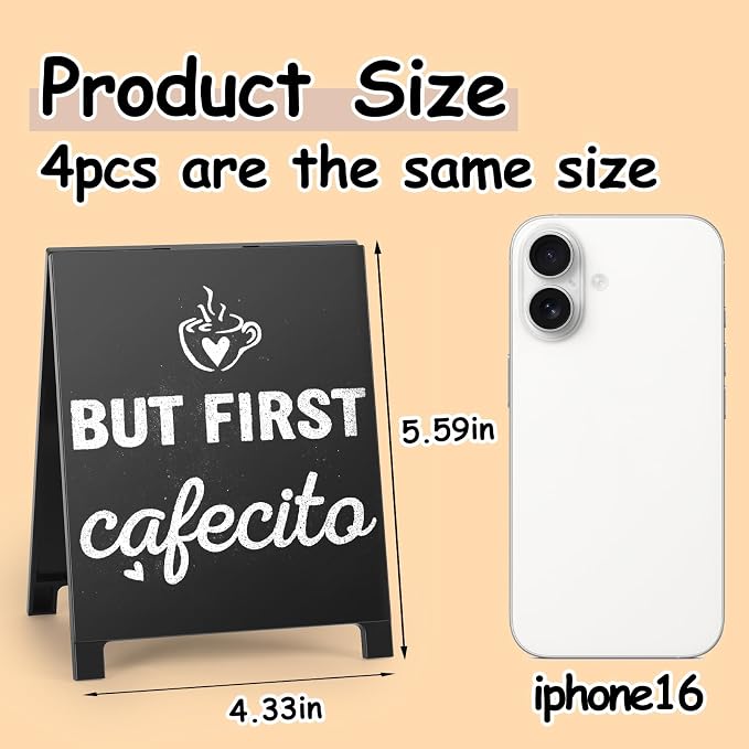 4Pcs But First Cafecito Y Chisme Desk Decor Sign Retro Coffees Shop Table - Image 2