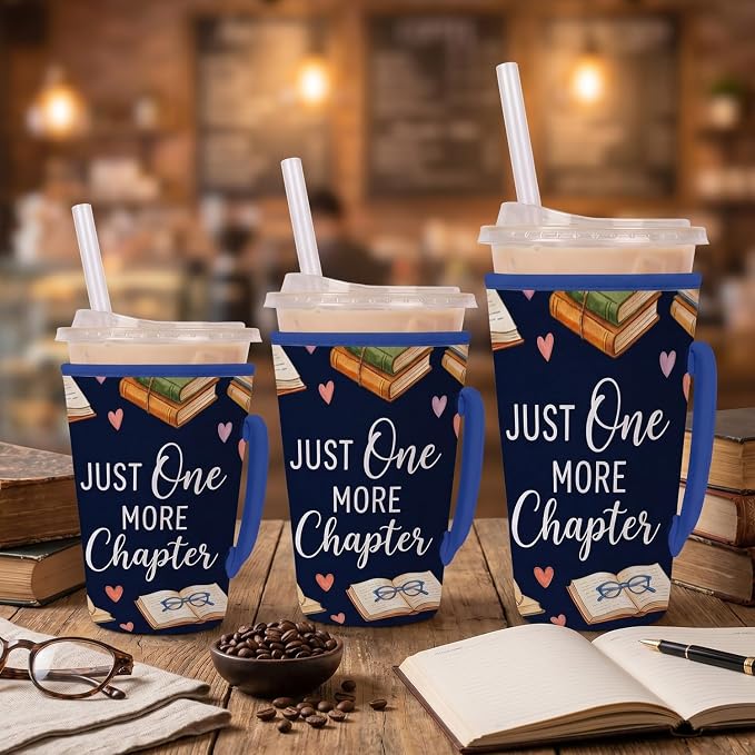 Reading Book Reusable Insulated Iced Coffee Cup Sleeve, Just One More Chapter - Image 5