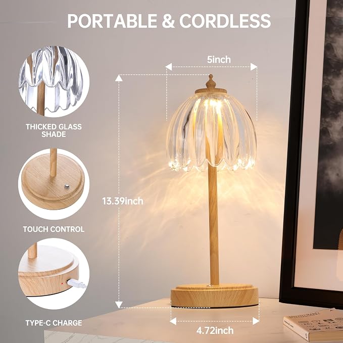 Shenmoyl Tulip Table Lamp with 5200mAh Battery & Touch Control, Small Cordless - Image 6