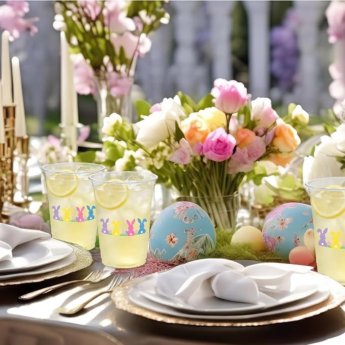 100 Pack Bunny Plastic Cups 16 oz Clear Pastel Rabbit Disposable Cups - Image 7