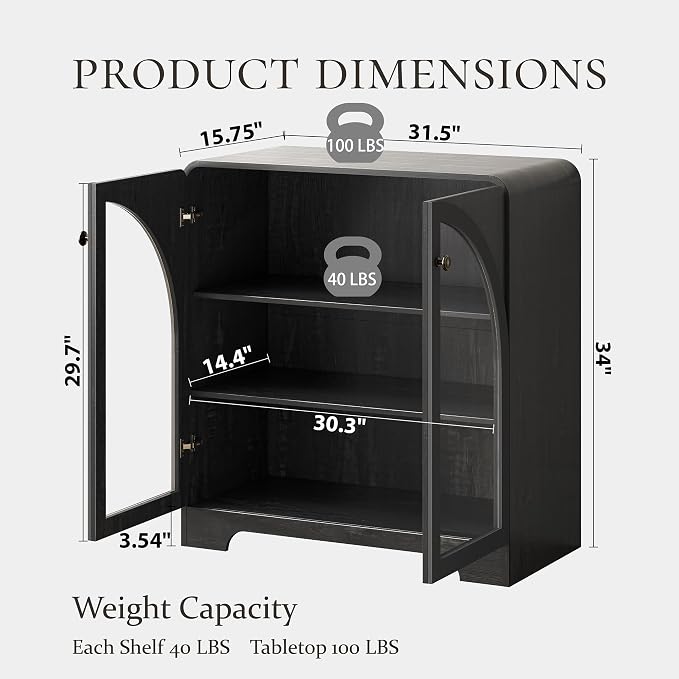 Storage Cabinet with Arched Glass Doors and Adjustable Shelves, Buffet - Image 2