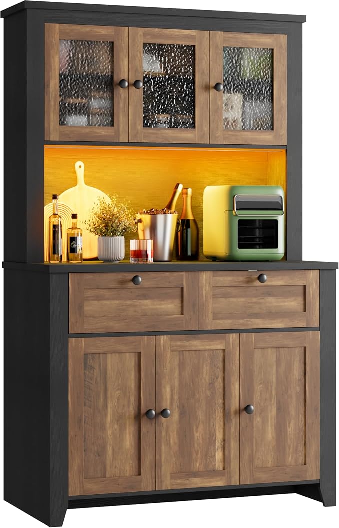 Pantry Cabinet with Charging Station, Farmhouse Kitchen Pantry Storage Cabinet by IDEALHOUSE