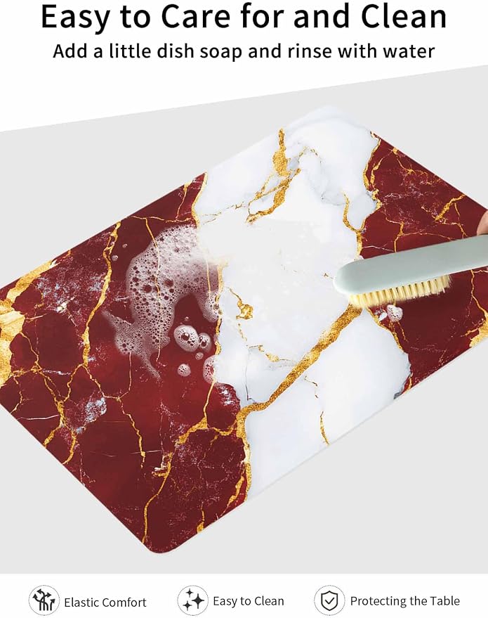 Red Marble Coffee Mat Gold Foil Modern Abstract Minimalist Art Absorbent Bar Mat - Image 7