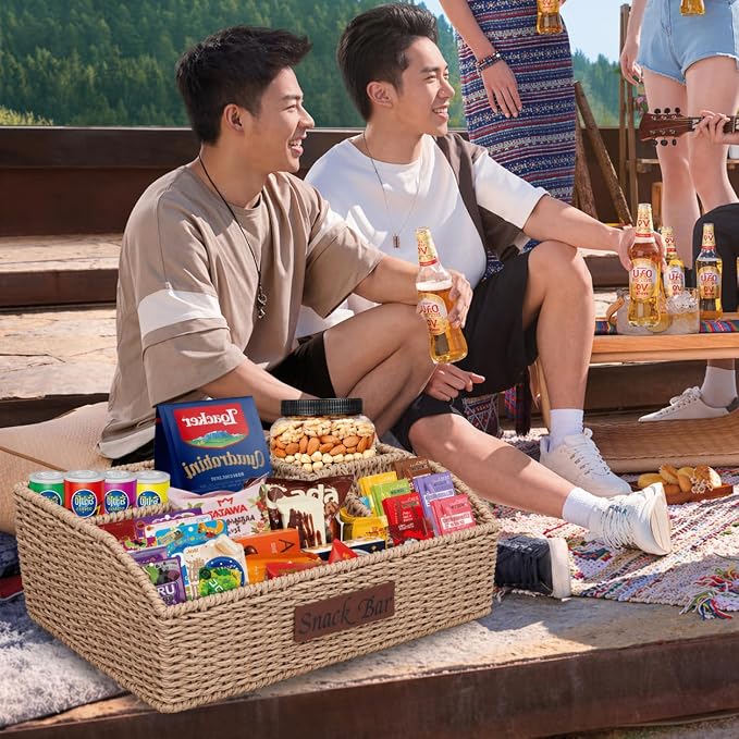 Snack Organizer for Countertop, Trapezoid Snack Organizer Seagrass Wicker Basket - Image 5