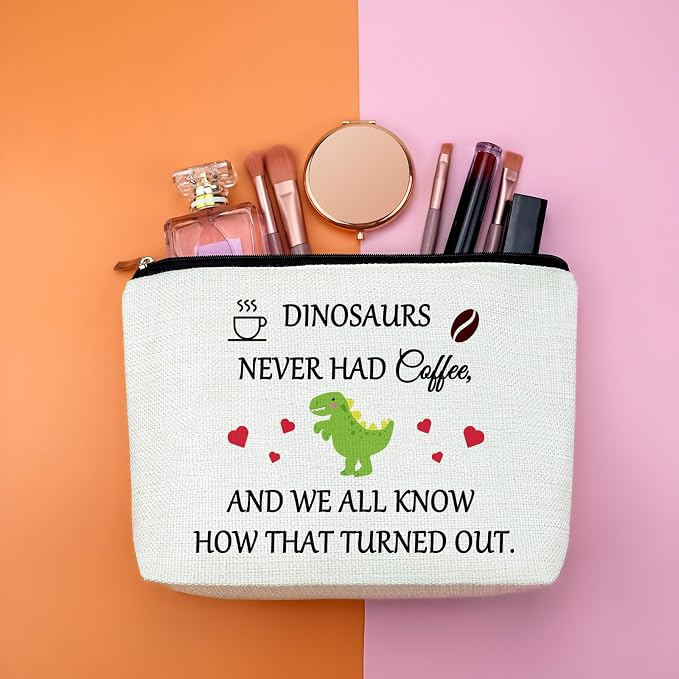 Coffee Lovers Gifts for Women Makeup Bag Funny Coffee Gifts Dinosaur Lover Gift - Image 4