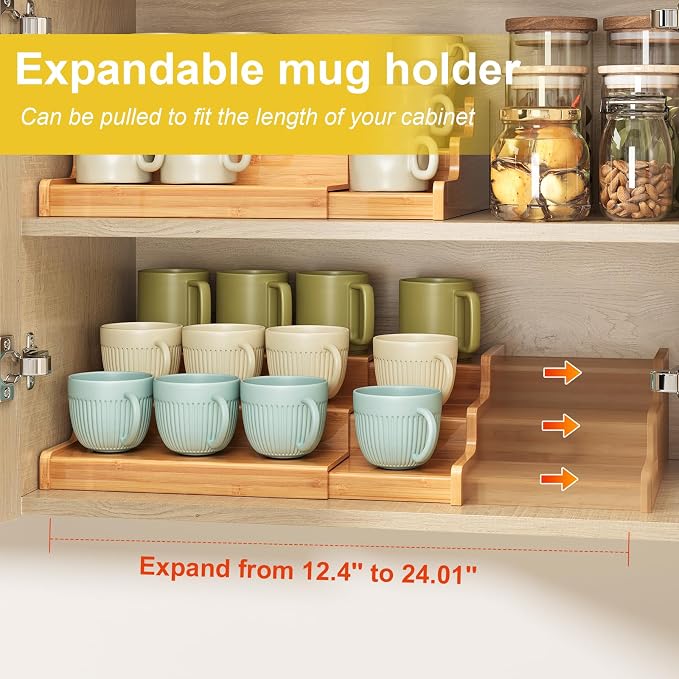 Hongtamoya 3-Tier Expandable Bamboo Mug Holder - Image 3