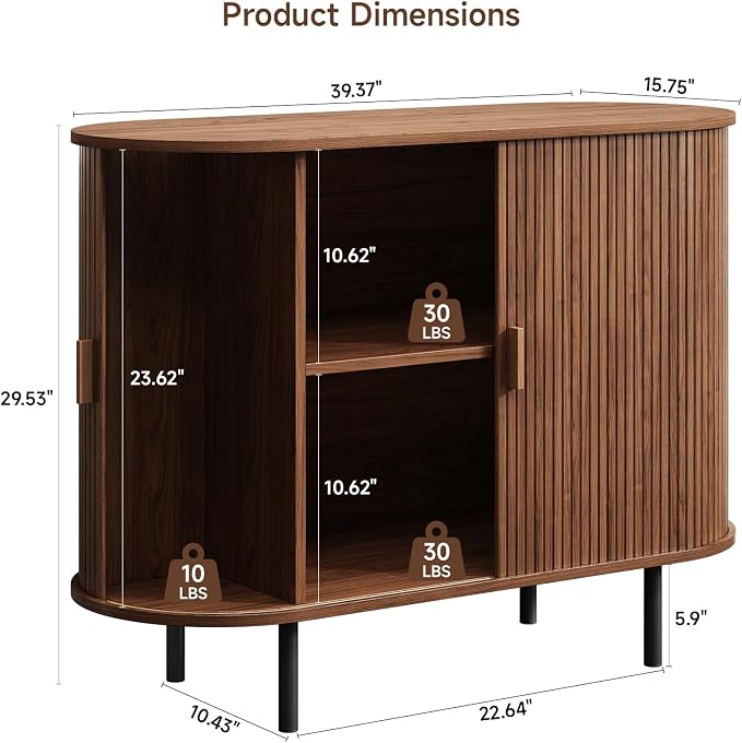 Buffet Cabinet with Storage, Fluted Sideboard Buffet with Sliding Door - Image 2