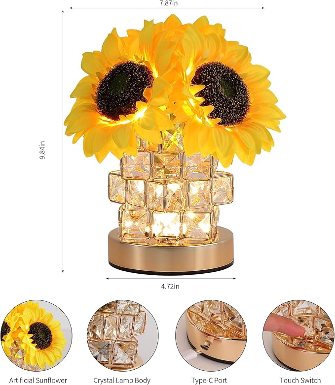 AIHYING Sunflowers Flower Lamp, Rechargeable Cordless Touch Lamp, 3-Colour - Image 5