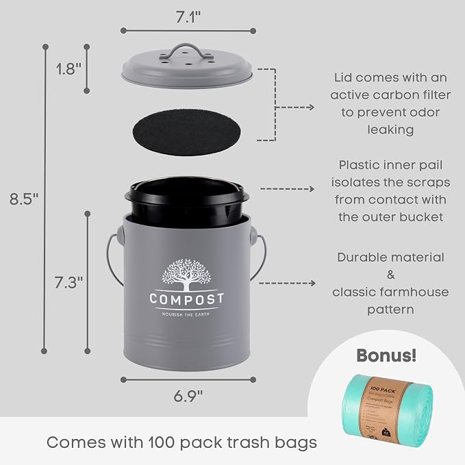 Perfnique Kitchen Compost Bin, 1.3 Gallon Countertop Compost Bin - Image 2
