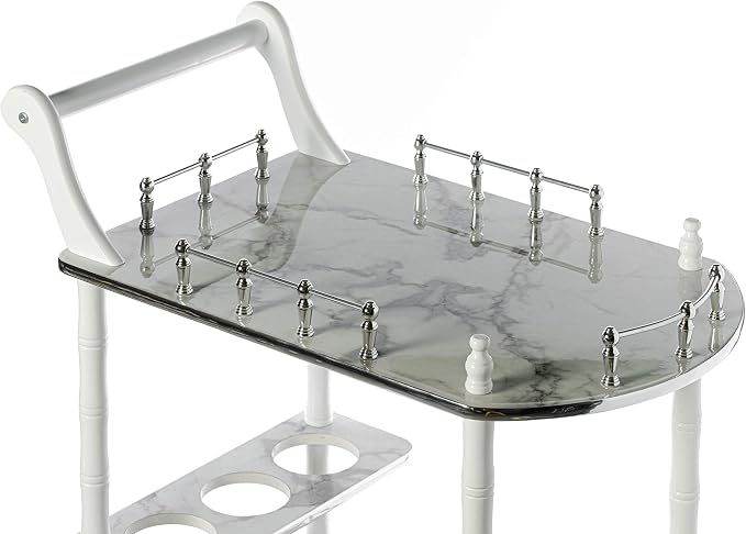 Serving Bar Cart Tea Trolley, 2 Tier Shelves on Rolling Wheels, Mobile Liquor - Image 4
