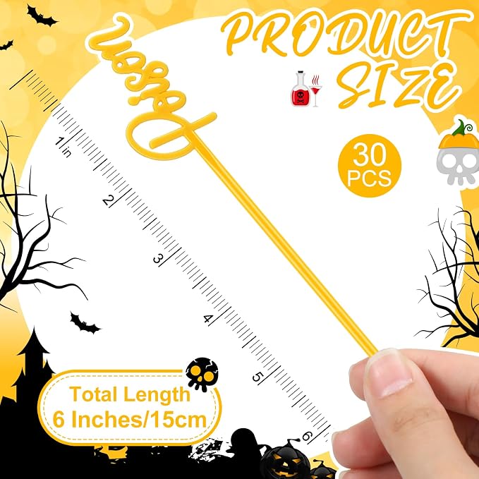 SiliFine 30 Pcs Halloween Swizzle Sticks Plastic Coffee and Cocktail Stirrers - Image 2