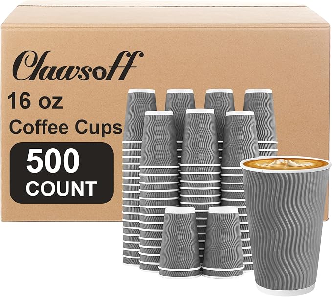 Clawsoff 500 Pack 16 oz Disposable Coffee Cups No Lids, Insulated Ripple Wall by BuyNow