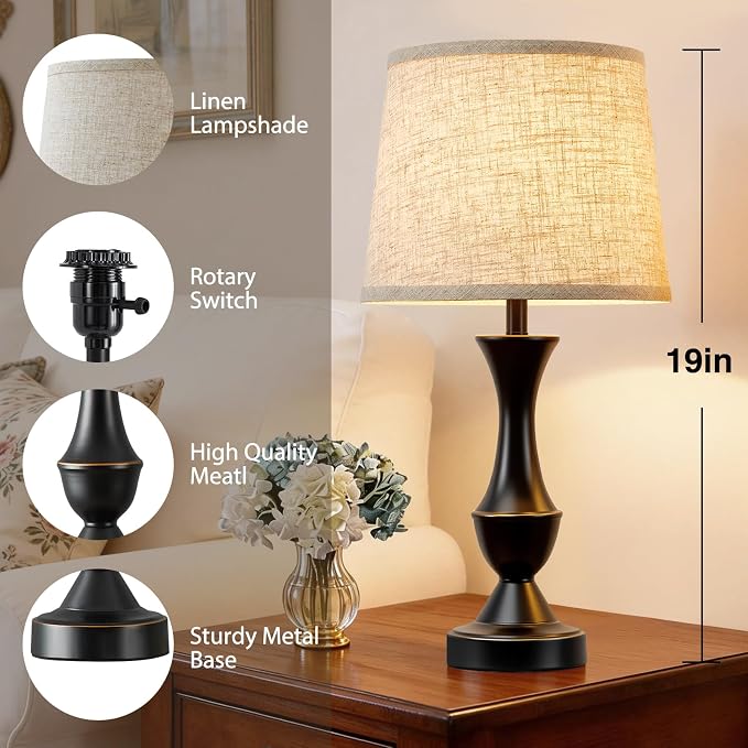 Luvkczc Table Lamp Set of 2, Linen Shade Desk Lamps - Image 2