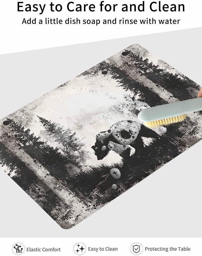 Brown Bear Coffee Mat Black Bear Forest Animal Modern Art Retro Absorbent Bar - Image 7
