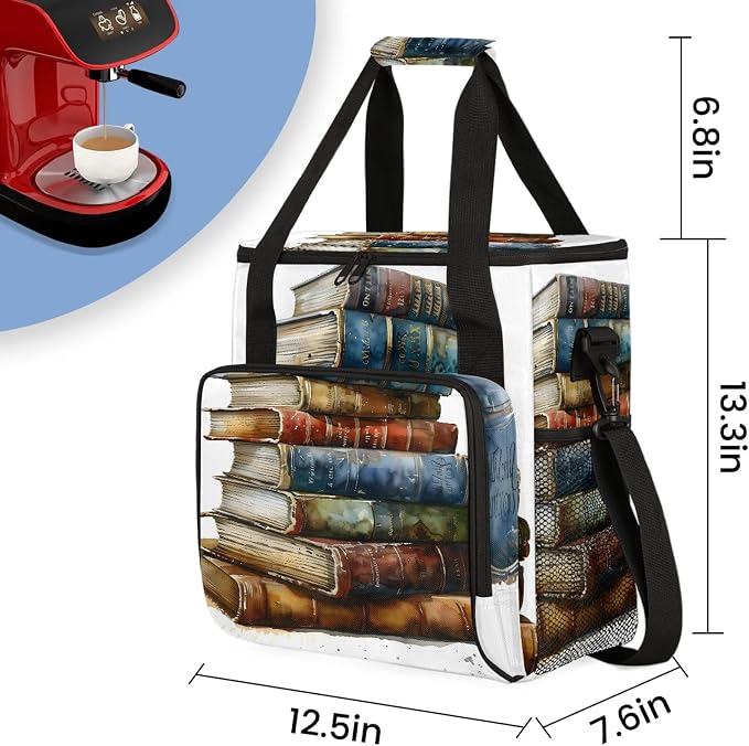 Vintage Books Coffee Maker Carring Bag, Large Insulated Storage Organizer Case - Image 2