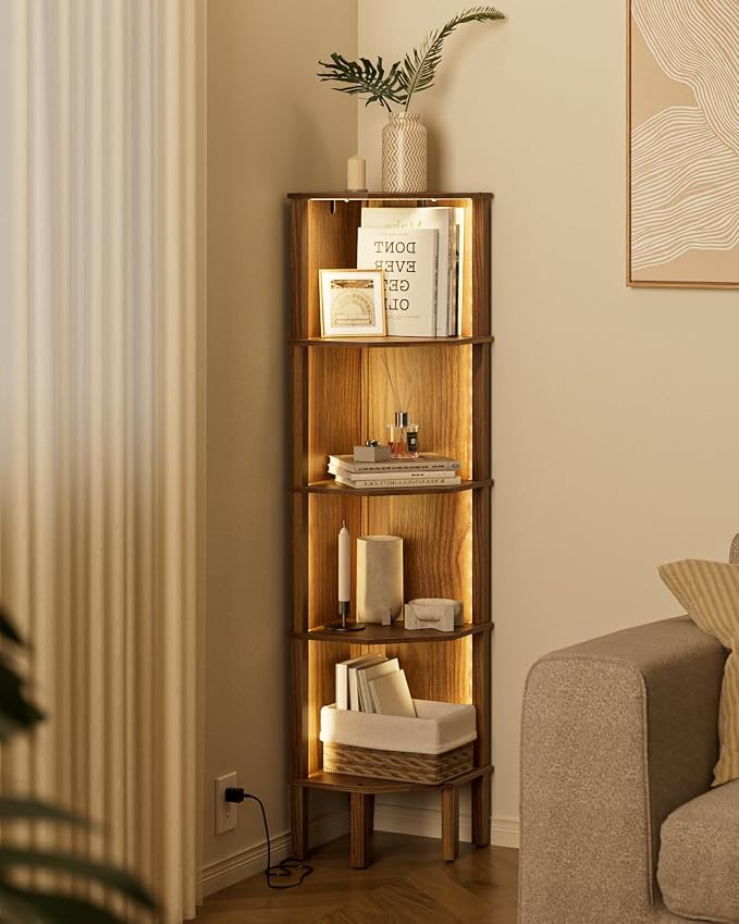Corner Shelf Stand, 5 Tier Corner Bookshelf, Corner Furniture by Apetaccat
