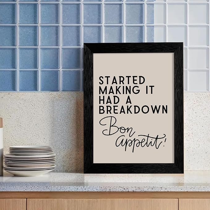 Black Framed Funny Modern Kitchen Wall Art 24x36 inch Bon Appetit Quotes Canvas - Image 3