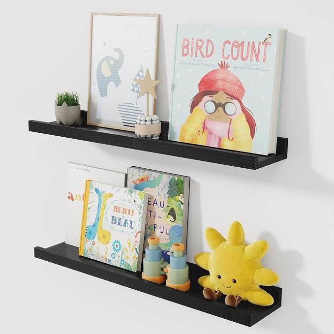 Acovy Solid Ash Wood Picture Ledge Shelf, 24 Inch Floating Shelves by Acovy