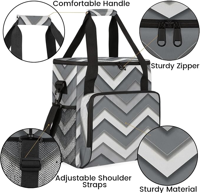 Grey Modern Stripes Coffee Maker Carring Bag, Large Insulated Storage Organizer - Image 6