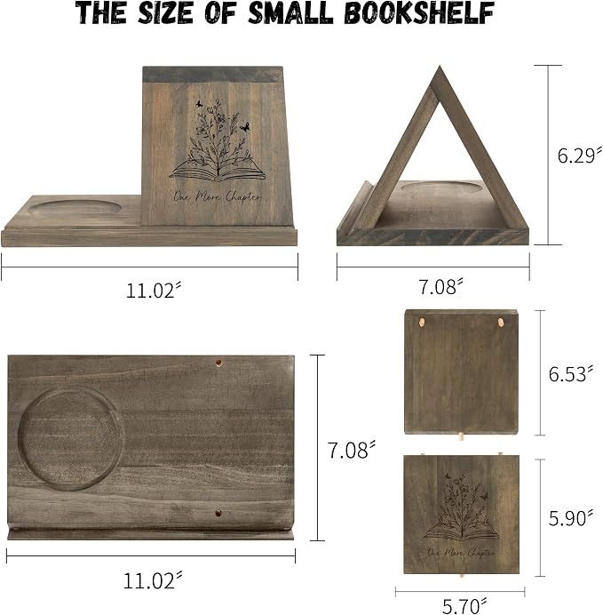 LITIVY Wooden Book Holder with Drink Holder, Wooden Triangle Bookmark Reading - Image 4