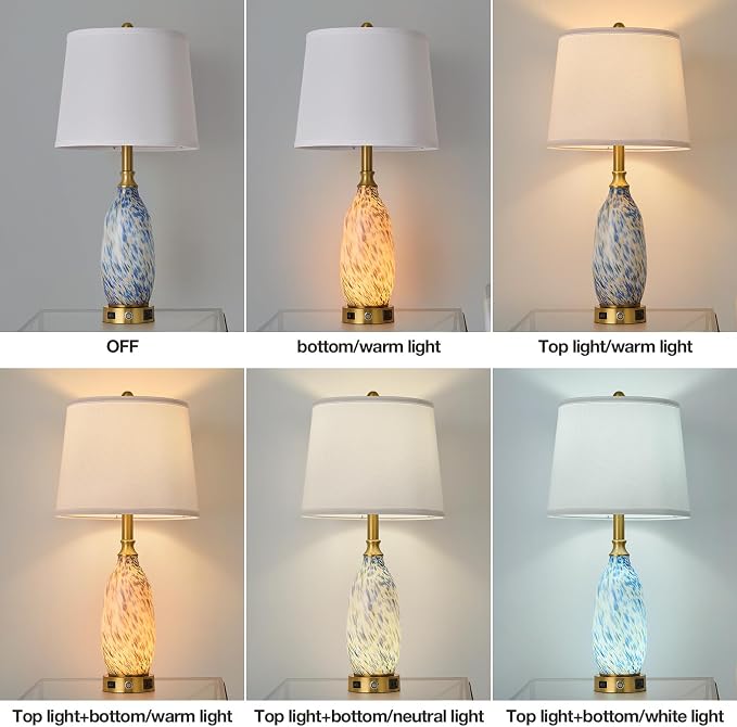 AIDENOEY 26" Modern Art Glass Table & Bedside Lamp, Stepless Dimmable Base + - Image 6