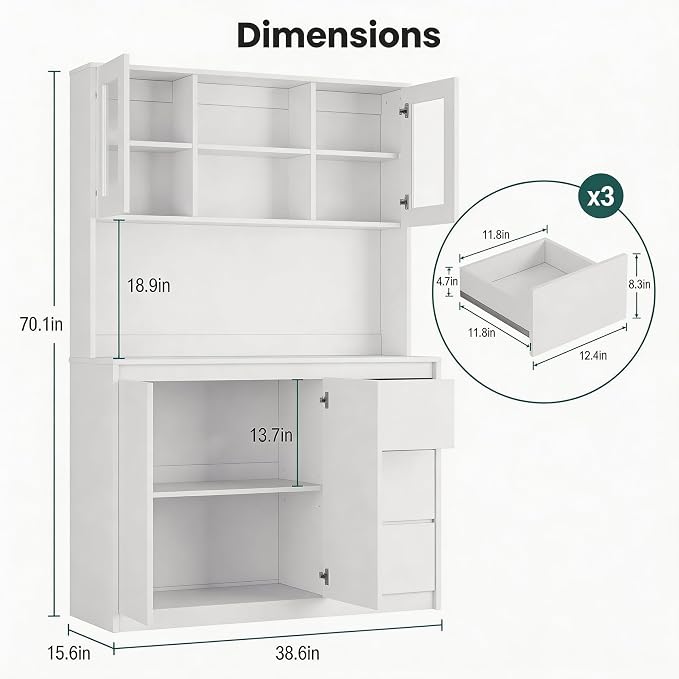 71" Kitchen Pantry Cabinet, Tall Storage Cabinet - Image 2