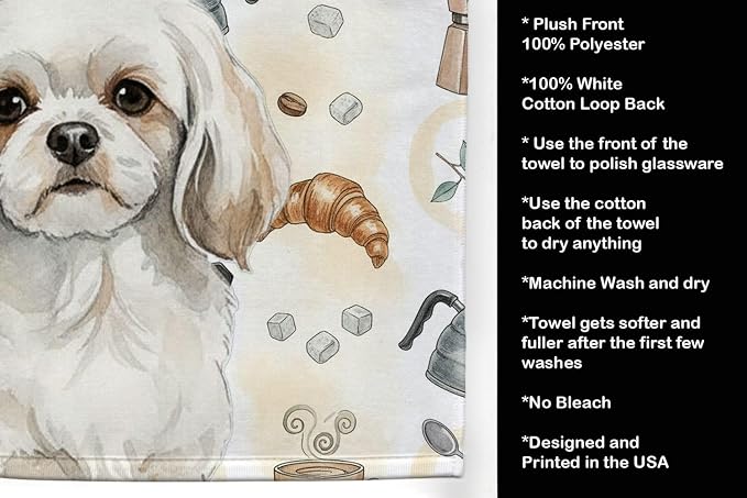 Caroline's Treasures White Tibetan Spaniel Coffee Bar Kitchen Towel Velour - Image 4