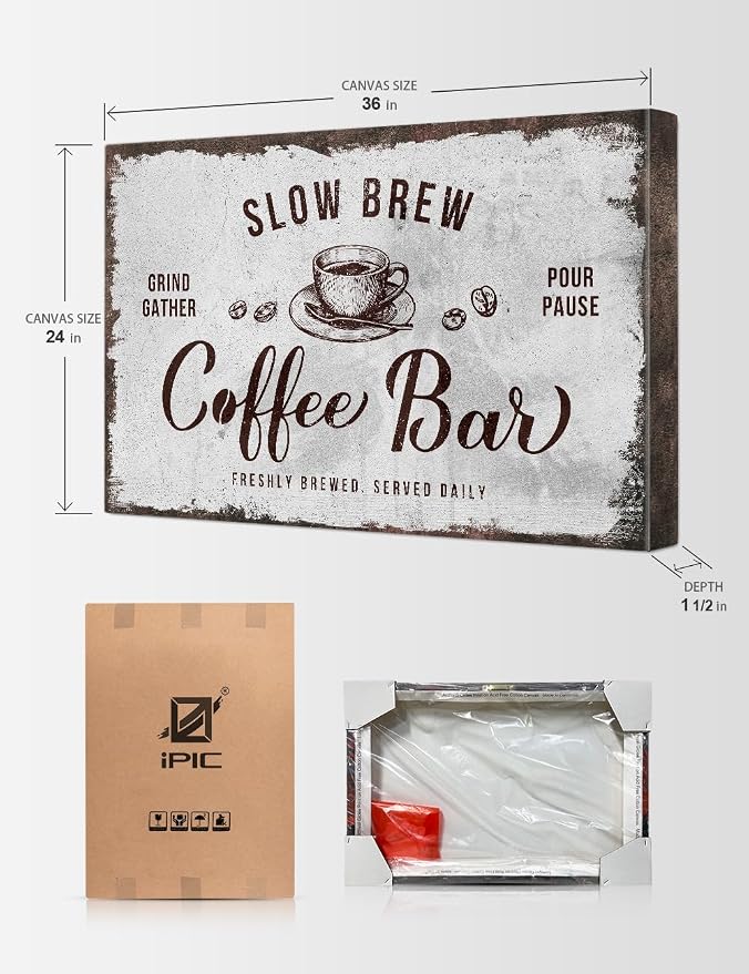 IPIC - Rustic Coffee Bar Sign Slow Brew, Large Canvas Wall Art Print - Image 7