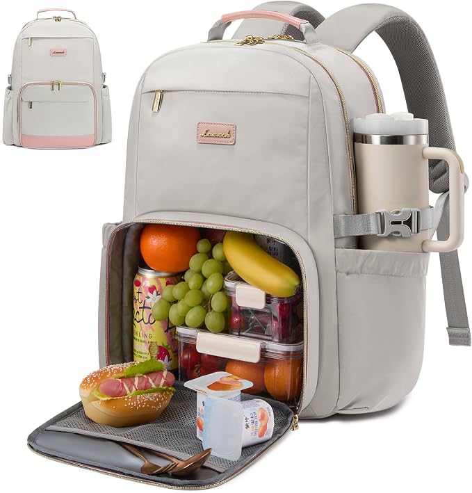 LOVEVOOK Lunch Backpack with Lunch Compartment, 17 Inch Laptop Work Travel by LOVEVOOK
