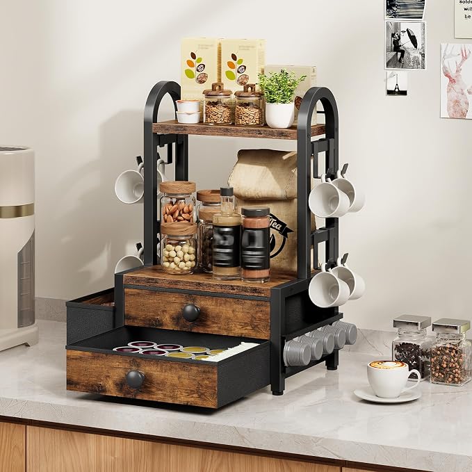 HOOBRO Coffee Mug Tree, 2 Tier Mug Organizer, Coffee Mug Cup Holder - Image 3