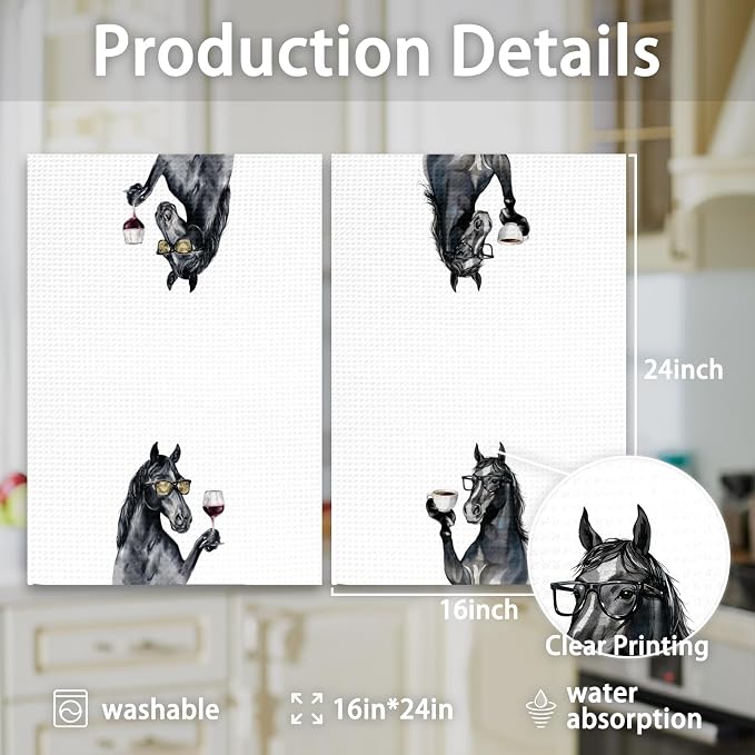 Horse Gifts Coffee Wine Kitchen Towels Set of 2, Coffee Animal Dish Tea Towel - Image 7