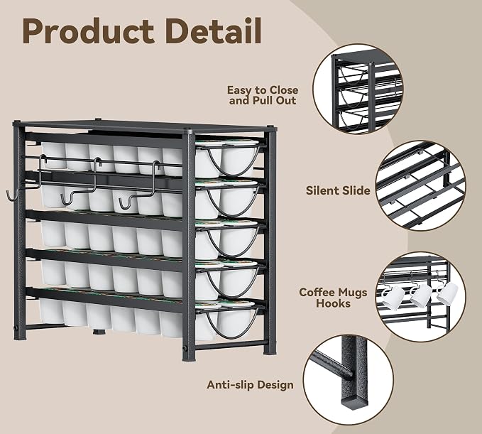 HFHOME Coffee Pod Holder For Counter, Pod Holder for K-cups, 5-tier Metal - Image 6
