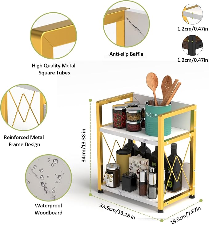Aduanbang Coffee Bar Accessories Organizer, 2 Tier Wooden Kitchen Counter Shelf - Image 3
